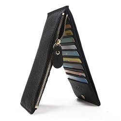 S-zone Rfid Blocking Women's Genuine Leather Multi Card Organizer Wallet With Zipper Pocket Black
