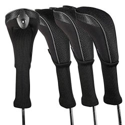 Andux 4 Pack Long Neck Golf Hybrid Club Head Covers Interchangeable No. Tag CTMT-01 Black
