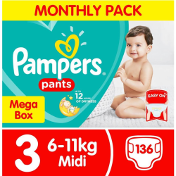 Pampers Pants Active Baby Size 3 Monthly Pack - 136 Nappies 6-11KG