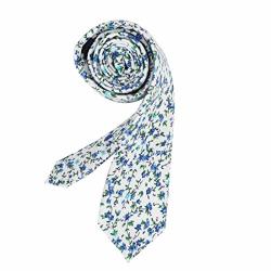 Dan Smith C.C.N.D.009 White Blue Green Floral Cotton Thin Tie Business- Casual Gift