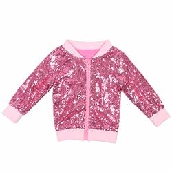 Cilucu Kids Jackets Girls Boys Sequin Zipper Coat Jacket For Toddler Birthday Christmas Clothes Long Sleeve Bomber Pink 7-8YEARS