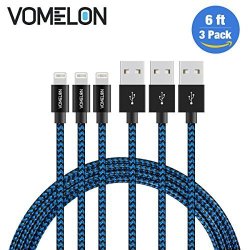 Lightning Cable 3PACK 6FT Tangle-free Nylon Braided Cord Lightning To USB Charging Cables Compatible With Iphone 7 7 PLUS 6S 6 Plus SE 5S 5 Ipad Ipod Nano 7- Blue+black