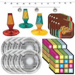 Fun Express 70'S Party Bundle Dessert & Dinner Plates Napkins Lava Lamp Centerpieces Disco Ball Garland Retro Birthday Christmas Classroom And Costume Party