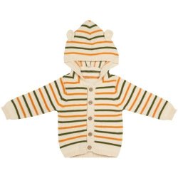Made 4 Baby Unisex Striped Cardigan With 3D Ears 3-6M