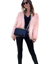 Anself Women's Solid Color Long Sleeve Shaggy Faux Fur Short Coat Jacket