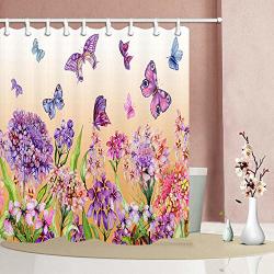 Cdhbh Ibilis Flower And Butterfly Home Hotel Bathroom Shower Curtain Curtain Decoration Waterproof Environmental Protection Easy Care Polyester Fabric 71X71 Inches