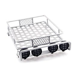 Nesee Roof-rack 1:10 Rc Cars Vehicles Truck Roof Luggage Rack With LED Light Bar Remote Control Climbing Car Silver