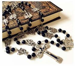 Elegantmedical Stations Of The Cross Prayer Rosary Blue Sandstone Beads Necklace Catholic Last Supper Rosary Box Gifts