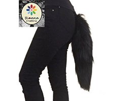 Long Faux Fur Animal Luxury Tail Cosplay Anime Lover Costume Dress Up Pet Play Furry Super Soft Accessory 20" Black