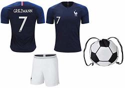 France Griezmann 7 POGBA 6 Soccer Jersey & Shorts Kids Youth Sizes Football World Cup Premium Gift Kit Set Yl 10-13 Years Griezmann 7 Jersey+shorts