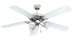 Sunbeam Silver Indoor Pull Chain Controlled Ceiling Fan With Glass Blades
