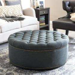Introducing....kelvin Round Ottoman - 800X450 Dark Grey Upholstery Linen