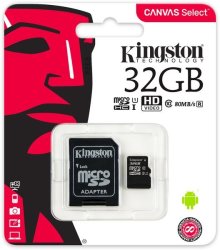 Kingston - Canvas Select SDCS 32GB Microsdclass 10 Uhs-i 32GB Memory Card Sd Adapter Included