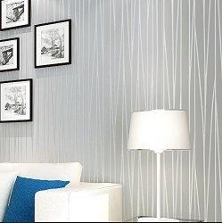 Blooming Wall:non-woven Classic Plain Stripe Moonlight Forest Wallpaper 20.8 IN32.8 FT=57 Sq Ft Per Roll Silver Grey