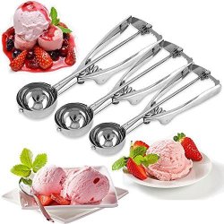 Cookie Scoop Stainless Steel With Trigger Ice Cream Scooper Melon Scoop Spoon Ideal For Scoop And Drop Cookie Dough Or Cake Pops Set Of
