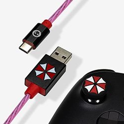 Numskull Official Resident Evil LED USB Type-c Cable And Thumb Stick Grips - 1.5M Fast Charging Lead Xbox Series X Controller Mod