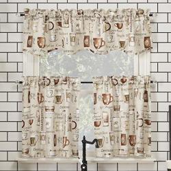 No. 918 Bristol Coffee Shop Semi-sheer Rod Pocket Kitchen Curtain Valance And Tiers Set 54" X 36" 3-PIECE Ivory Off-white