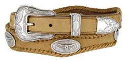 Mens Open Range Steer Western Cowboy Belt With Matching Conchos And Oil Tanned Leather Strap Blk 40