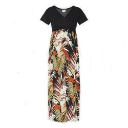 Maternity Crossover Maxi Dress Black And Rust Floral