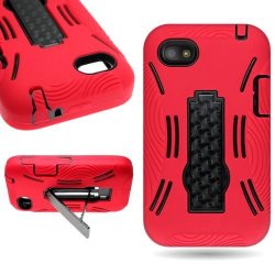 Coveron Blackberry Q5 Hard Silicone Hybrid Kickstand Case - Red