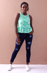Ladies' Floral Sleeveless Top - Green - Green 42