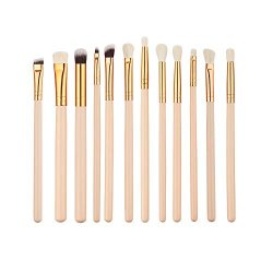 Veryke 12 Piece Makeup Brush Set Wooden Handle Wool Nylon Bristle Cosmetic Nude Rose Golden