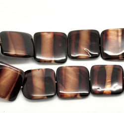 Shell Beads - Brown Multicolor - Stripes - Square - 20x20mm