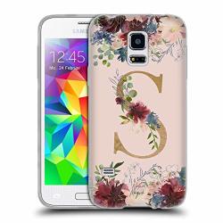 Official Nature Magick Letter S Flowers Monogram Rose Gold 2 Soft Gel Case Compatible For Samsung Galaxy S5 MINI