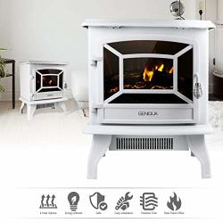 17" Electric Fireplace Heater Freestanding Wood Fire LED Flame Warm Stove White