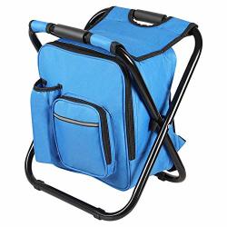 Asher Amada Folding Stool Insulated Cooler Bag Backpack Chair Beach Fishing Camping Hiking Blue