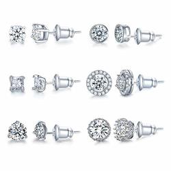 Ecberie White Gold Plated Cz Stud Earrings Halo Round Square And Cubic Zirconia Jewelry Earrings Set Teen Girls Women Ladies Gifts 6 Paris