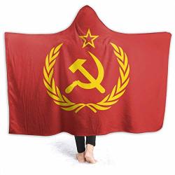 Laudk Hooded Blanket Cape Soviet Union Cccp Ussr Emblem Red Throw Wearable Cuddle Soft Lightweight Blanket For Men Women