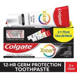 Colgate Total 12 Flouride Toothpaste Charcoal Deep Clean 2X75ML