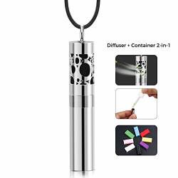 Diffuser Necklace With Dispenser And Container 2-IN-1 Stainless Steel Aromatherapy Essential Oil Diffuser Pendant Locket Necklace With 8 Colors Pads For Women Men Kids Leather