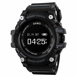 Tonnier Watch Men Sports Smart Watch Calorie Heart Rate Pedometer Remote Camera Bluetooth Digital Smartwatch With Pu Band Black