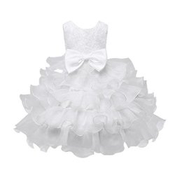 Hot Kstare Kids Girls' Flower Princess Wedding Baptism Dress Long Sleeve Formal Party Wear For Toddler Baby Girl 5T White