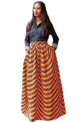 Diva Range Orange African Print Maxi Skirt