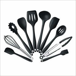 Tokingsun Silicone Kitchen Utensils Set Durable Cooking Tools With Hygienic Solid Coating Heat Resistant 10 Pieces Black
