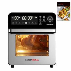 Bonsenkitchen Air Fryer Oven 15.3QT Rotisserie Oven With Dehydrator 7 Accessories & 50 Recipe 1600W 8-IN-1 Digital Family Size Air Fryer Large LED Touchscreen & 7 Presets