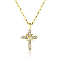 Gold Cross Necklace With Zircon Stones
