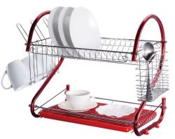 Dish Rack - Double - Red Black Or Silver - Massive Discount