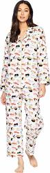 The Cat's Pajamas Women's Sushi Flannel Pajama Set White Medium