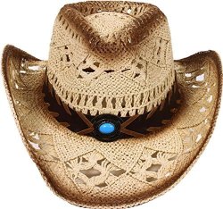 Amc Western Classic Cowboy Straw Hat Studded Leather Bull Band ST-027