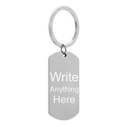 Silver Dog Tag Custom Engraved Keychain. 2 Sides Of Free Engraving. Make A Customizable Engravable Flat Metal Personal Key Chain Ring. Gift For Women