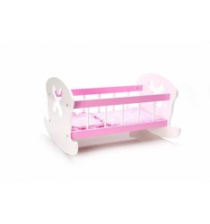 Wooden Dolls Cradle Pink And White