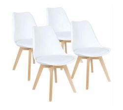 Padded Seat Wooden Leg Dining Chairs - Pack Of Four - White Colour