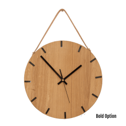 Liam Wall Clock In Oak - 250MM Dia Clear Varnish Sleek Red Second Hand