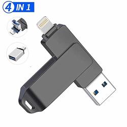 USB Flash Drive For Iphone 256GB 4 In 1 Iphone Memory Stick Thumb Drive Photo Backup Stick Support Lightning +type C + Micro + Devices