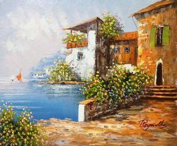Mediterranean Villa By Reynolds. Oil On Canvas 26 X 21 Cm.
