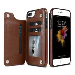 Leather Card Wallet For Samsung Iphone - Brown For Samsung S7 Edge
